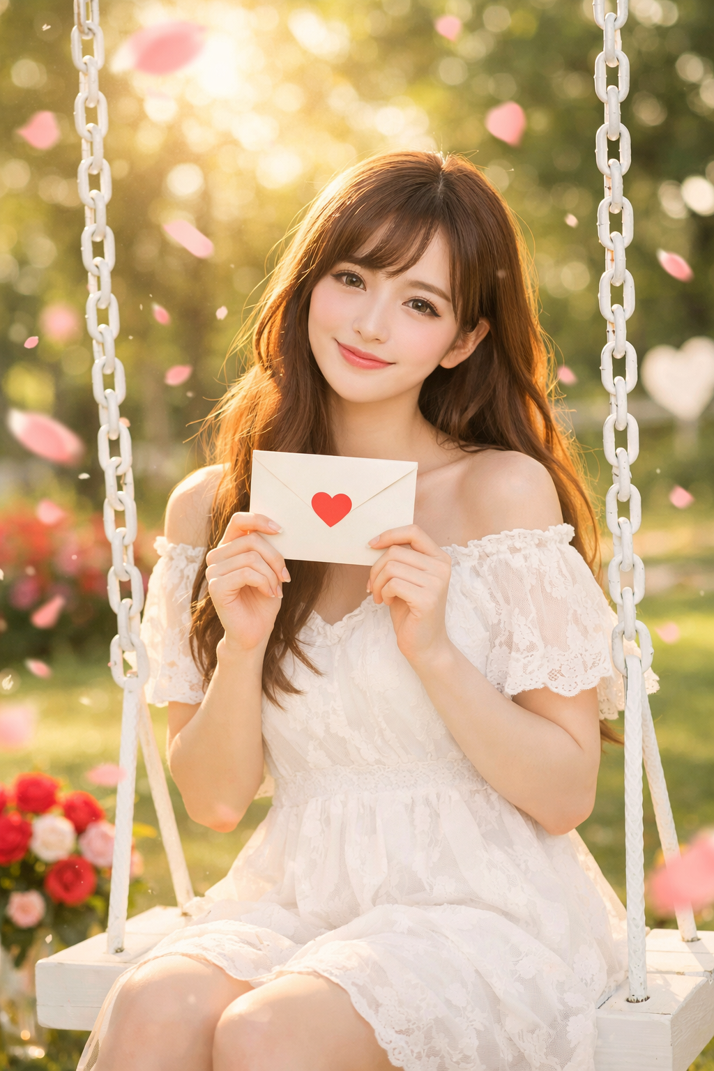 女性がラブレターをもって微笑んでる絵