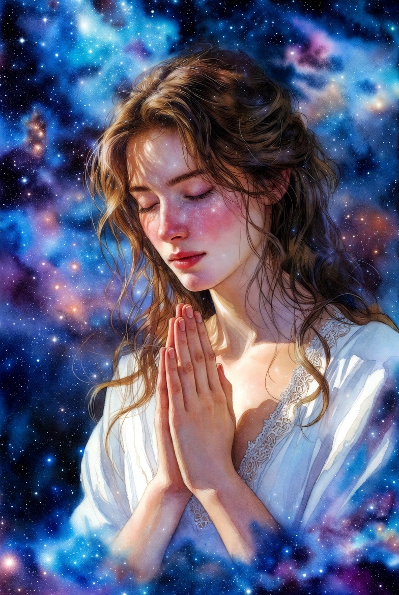 祈ってる女性の絵